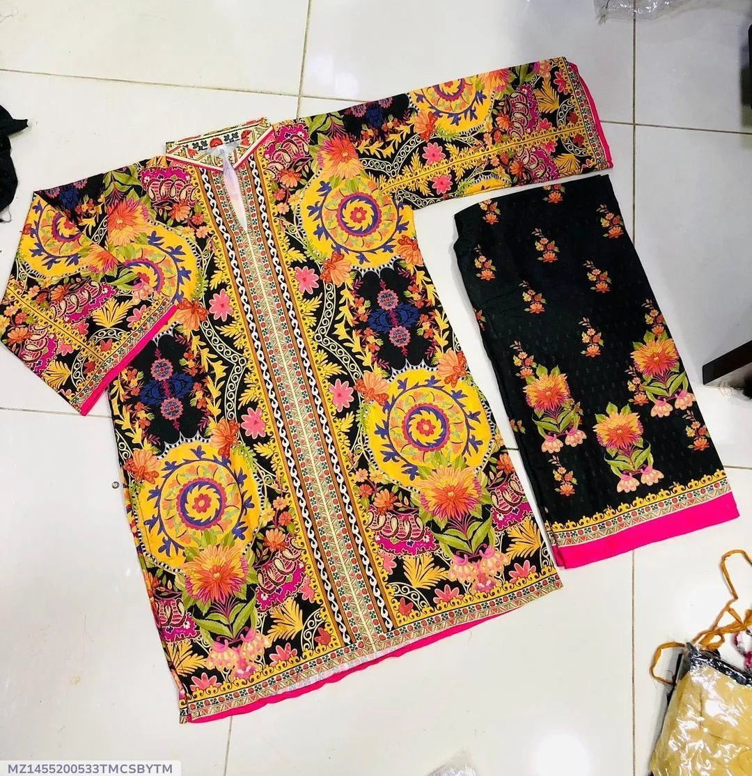 2 Pcs Women's Stitched heavy Swiss Lawn Printed - Gullena