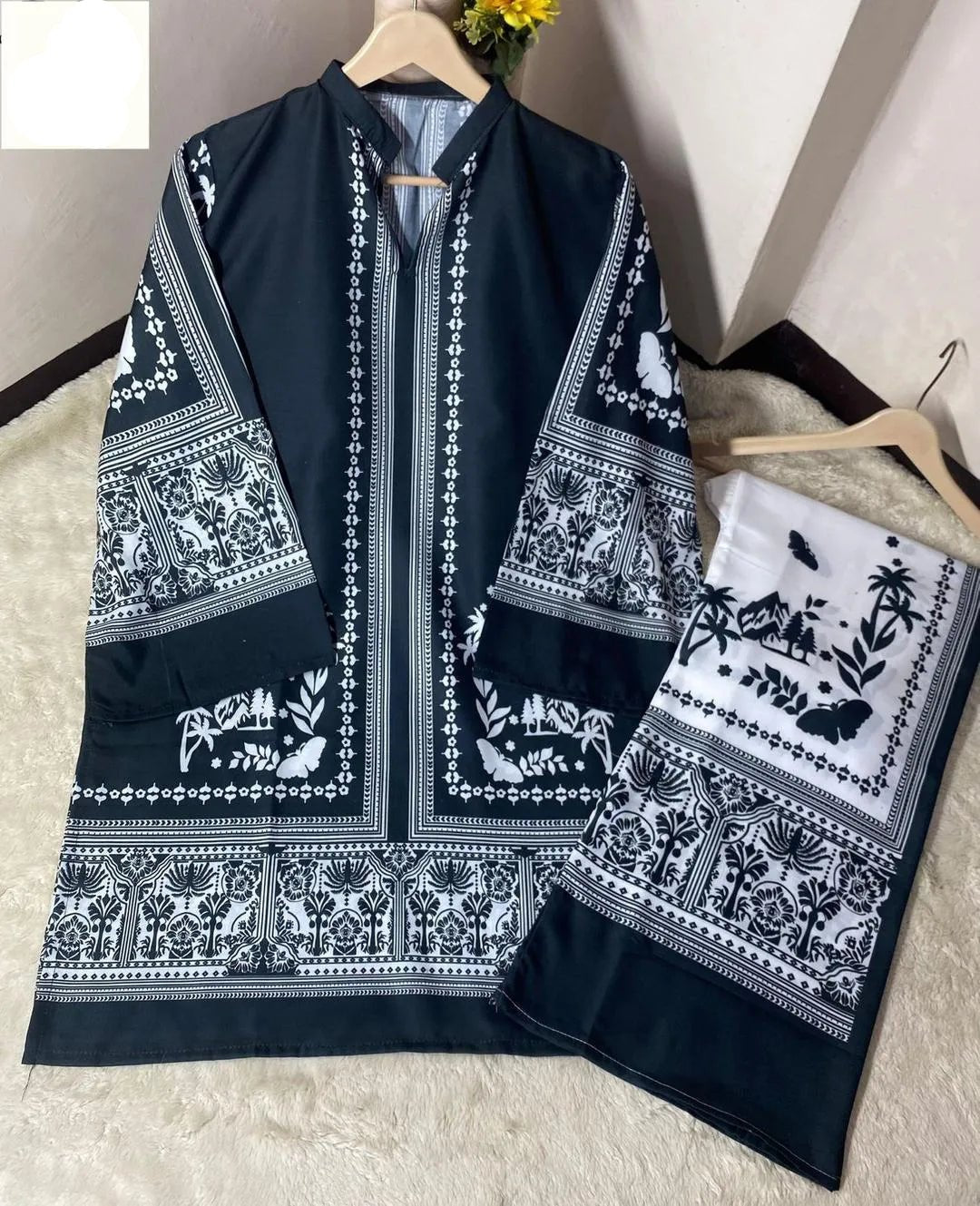 2 Pcs Women's Stitched Swiss Lawn Digital Print Co - Ord Set - Gullena