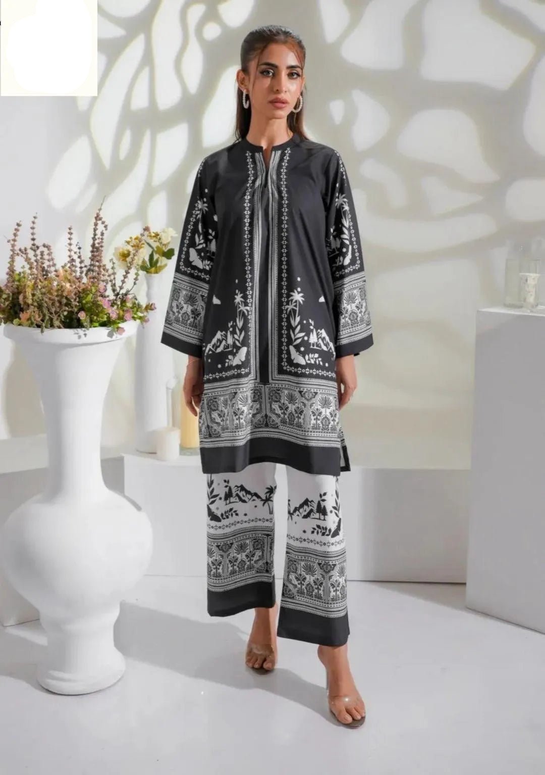 2 Pcs Women's Stitched Swiss Lawn Digital Print Co - Ord Set - Gullena