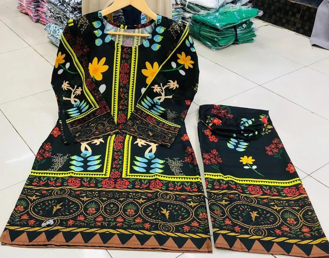 2 Pcs Women's Stitched Swiss Lawn Printed Shirt And Trouser - Gullena