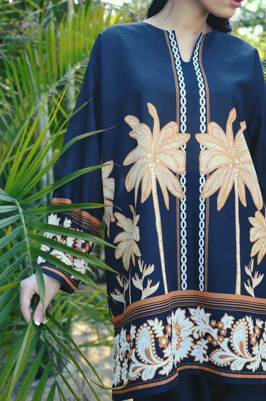 2 Pcs Women's Stitched Swiss Lawn Printed Shirt And Trouser - Gullena