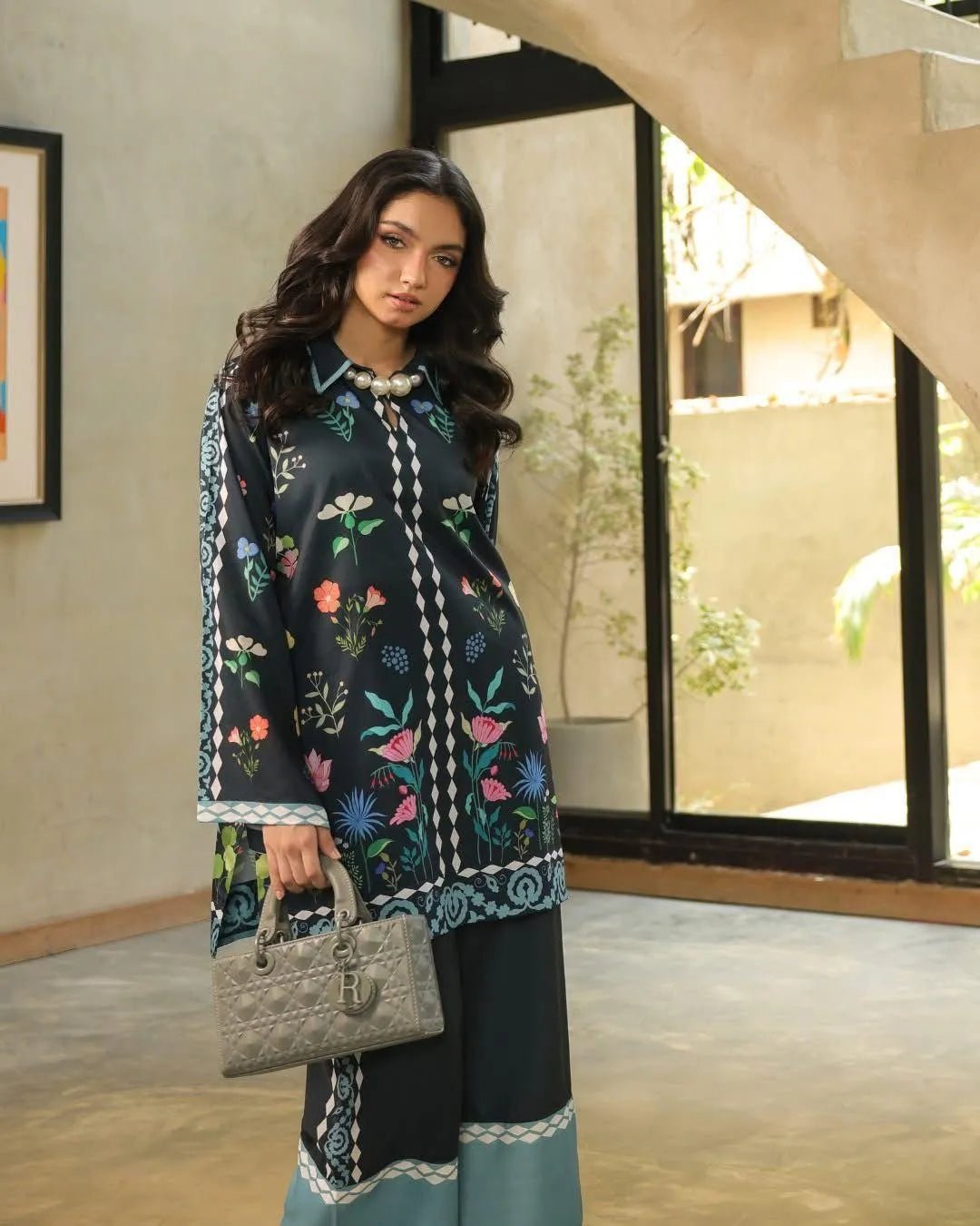 2 Pcs Women's Stitched Swiss Lawn Printed Shirt And Trouser - Gullena