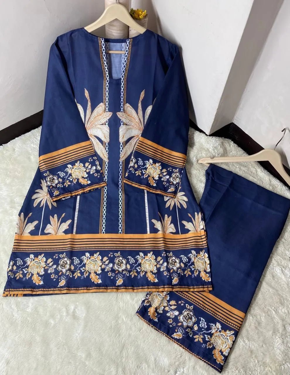 2 Pcs Women's Stitched Swiss Lawn Printed Shirt And Trouser - Gullena