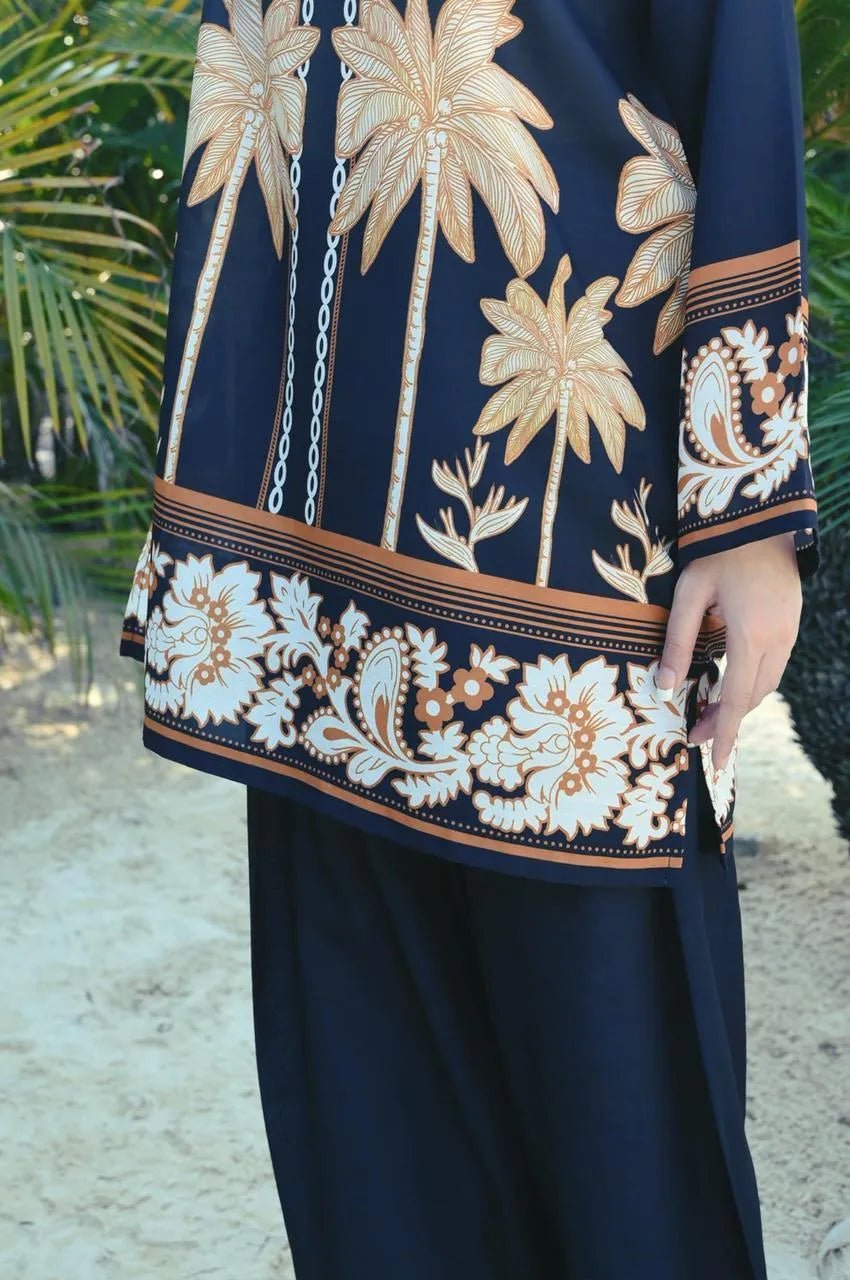 2 Pcs Women's Stitched Swiss Lawn Printed Shirt And Trouser - Gullena