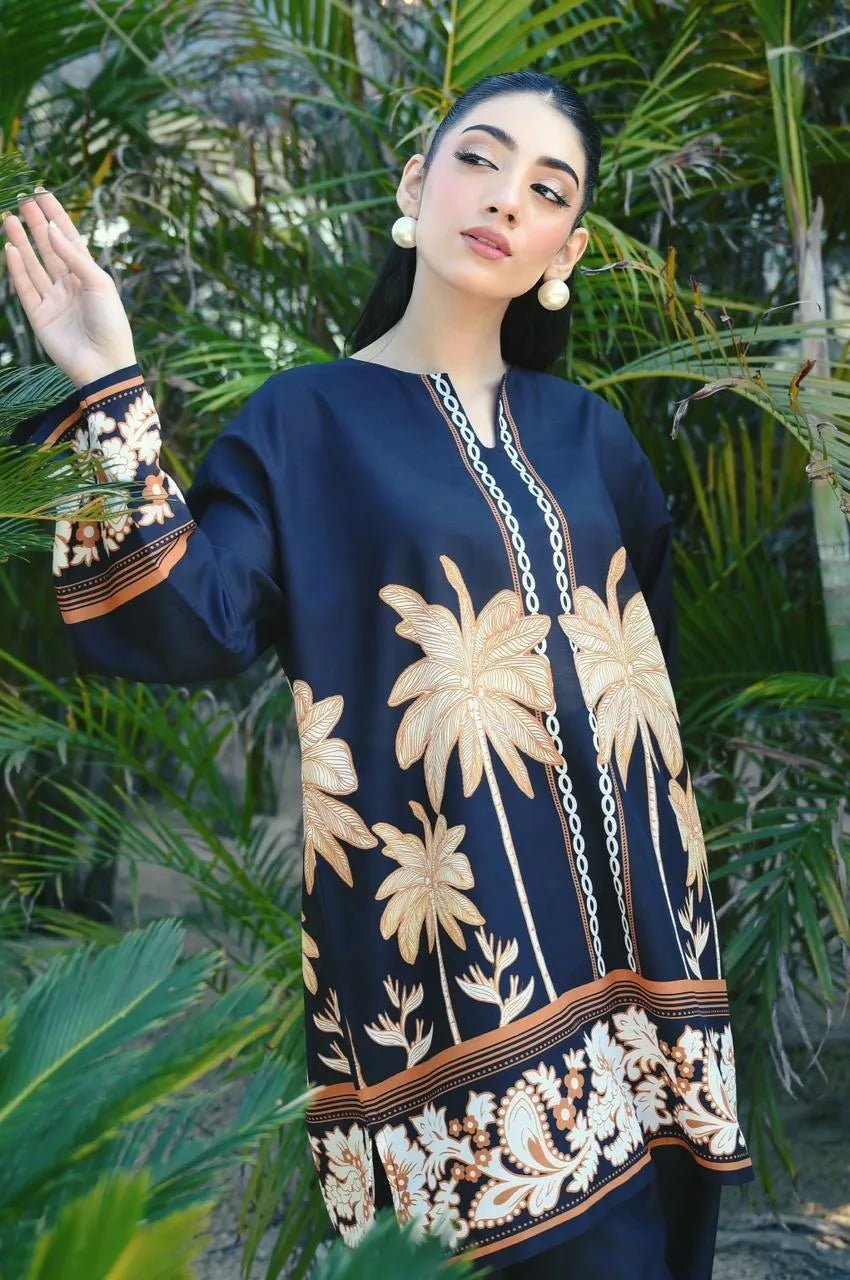 2 Pcs Women's Stitched Swiss Lawn Printed Shirt And Trouser - Gullena