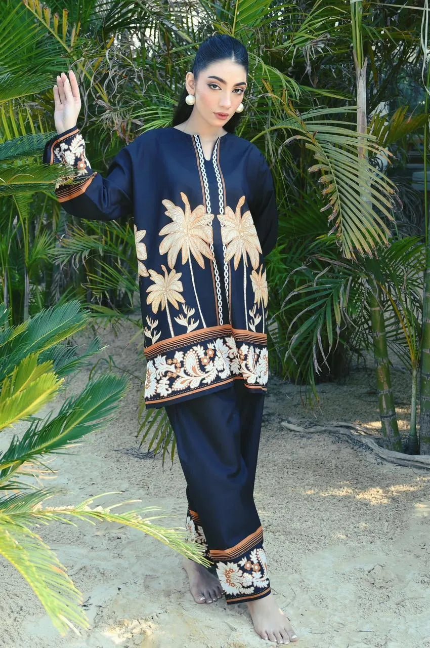 2 Pcs Women's Stitched Swiss Lawn Printed Shirt And Trouser - Gullena