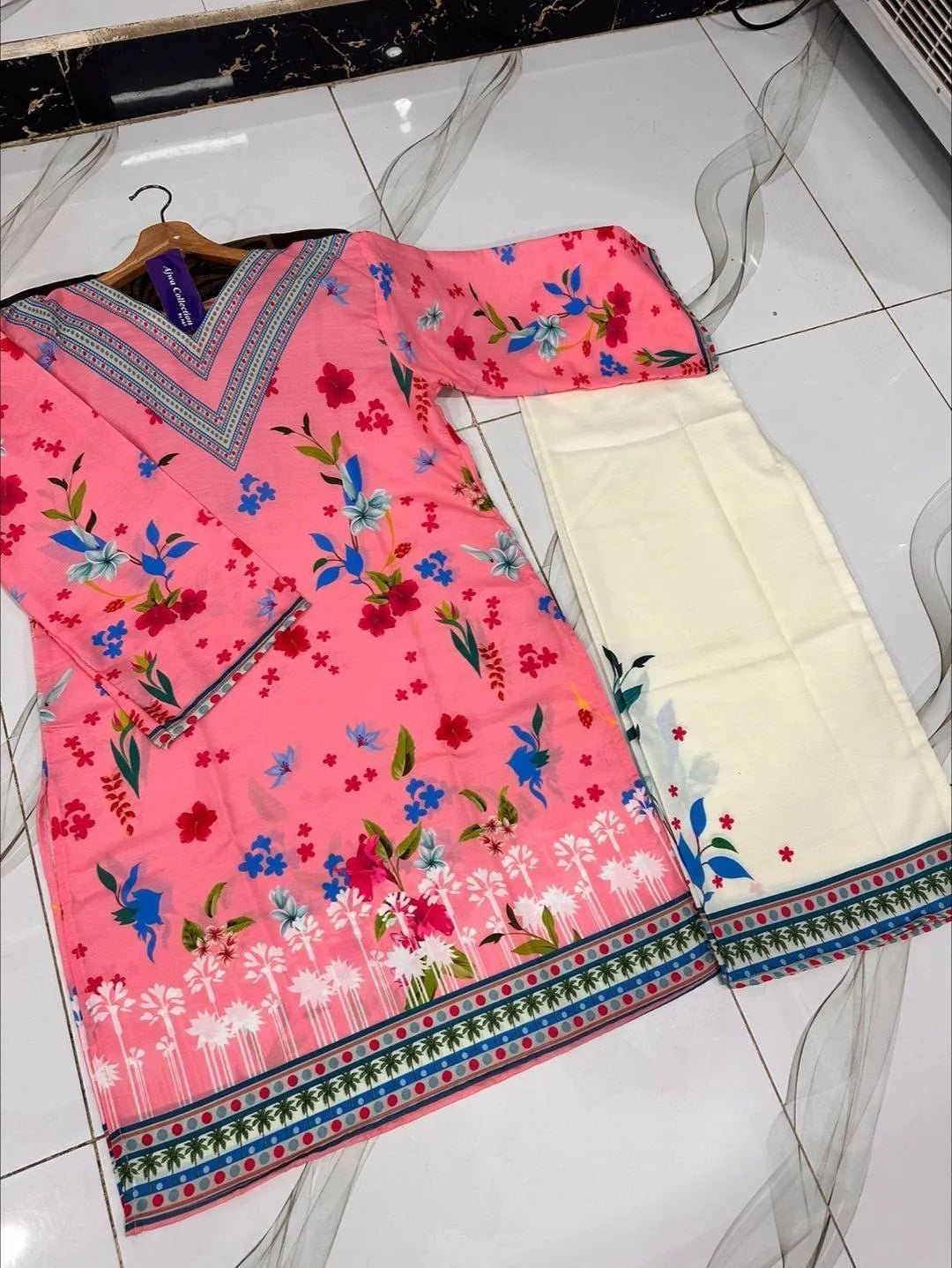 2 Pcs Women's Stitched Swiss Lawn Printed Shirt And Trouser - Gullena